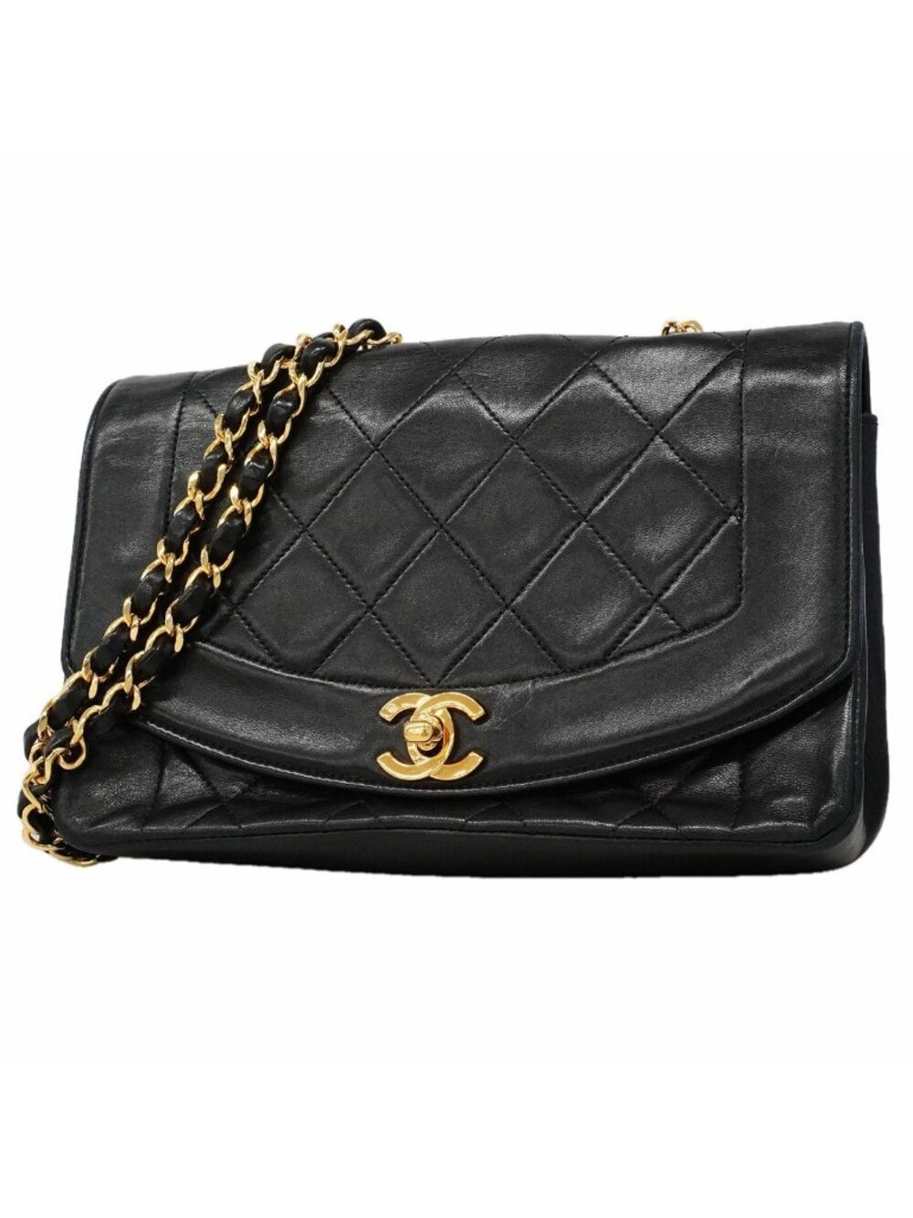 Chanel Shoulder Bag Diana Lambskin Black Gold